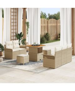 vidaXL 8-elementowy zestaw sofy ogrodowej z poduszkami beżowy polirattan, vidaXL 2-osobowa sofa ogrodowa z poduszkami beżowy polirattan, vidaXL 3-elementowy zestaw jadalny z poduszkami beżowy polirattan Dārza mēbeļu komplekti
