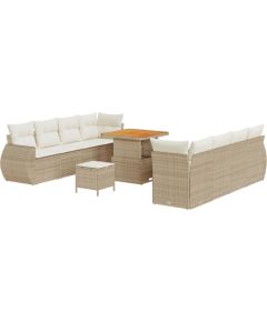 vidaXL 11-częściowy zestaw sofy ogrodowej z poduszkami Beżowy Polirattan Akacja, vidaXL 3-częściowy zestaw do jadalni na świeżym powietrzu z poduszkami Beżowy Polirattan Akacja Dārza mēbeļu komplekti
