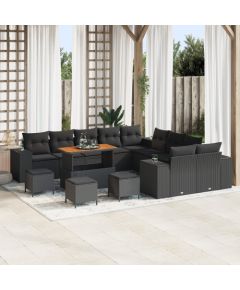 Zestaw ogrodowy vidaXL 14 częściowy z poduszkami czarny polirattan akacja, Zestaw jadalniany vidaXL 4 częściowy z poduszkami czarny polirattan akacja Dārza mēbeļu komplekti