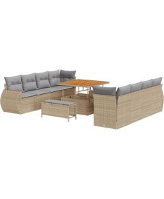 Zestaw ogrodowy vidaXL 11-elementowy z poduszkami Beżowy Polirattan Akacja, Zestaw do jadalni z ogrodu vidaXL 3-elementowy z poduszkami Beżowy Polirattan Akacja Dārza mēbeļu komplekti