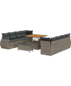 vidaXL 11-częściowy zestaw sofy ogrodowej z poduszkami szary rattan akacja, vidaXL 3-częściowy zestaw jadalny ogrodowy z poduszkami szary rattan akacja Dārza mēbeļu komplekti