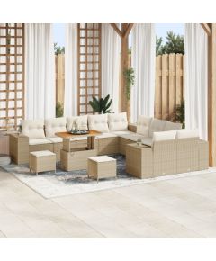 Zestaw Sofy Ogrodowej vidaXL w 13 Części z Poduszkami Beżowy Poli Rattan Akacja, Zestaw do Jadalni na Zewnątrz vidaXL w 3 Części z Poduszkami Beżowy Poli Rattan Akacja Dārza mēbeļu komplekti