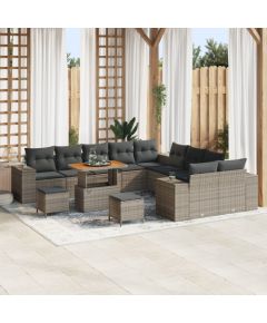 Zestaw sof ogrodowych vidaXL 13 części z poduszkami szary polirattan akacja, Zestaw jadalny vidaXL 3 części z poduszkami szary polirattan akacja Dārza mēbeļu komplekti