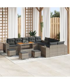 vidaXL 14-częściowy zestaw kanapowy do ogrodu z poduszkami szary rattan akacja, vidaXL 4-częściowy zestaw jadalny do ogrodu z poduszkami szary rattan akacja Dārza mēbeļu komplekti