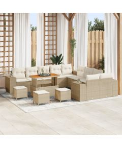 Zestaw sof ogrodowych vidaXL 14 elementów z poduszkami beżowy polirattan akacja, Zestaw do ogrodu vidaXL 4 elementy z poduszkami beżowy polirattan akacja Dārza mēbeļu komplekti