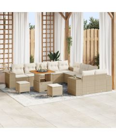 vidaXL 13-częściowy zestaw sofy ogrodowej z poduszkami w kolorze beżowym z polirattanu i akacji, vidaXL 3-częściowy zestaw do jadalni ogrodowy z poduszkami w kolorze beżowym z polirattanu i akacji Dārza mēbeļu komplekti