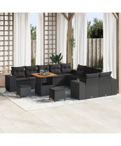Zestaw sof ogrodowych vidaXL 13 elementów z poduszkami czarny poli rattan akacjowy, Zestaw do jadalni vidaXL 3 elementy z poduszkami czarny poli rattan akacjowy Dārza mēbeļu komplekti