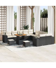 Vidaxl Zestaw 13 częściowy sof ogrodowych z poduszkami Czarny Polirattan Akacja, Zestaw 3 częściowy do jadalni ogrodowej z poduszkami Czarny Polirattan Akacja Dārza mēbeļu komplekti
