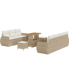 Zestaw 10-częściowy sof ogrodowych vidaXL z poduszkami Beżowy Rattan Akacja, Zestaw 3-częściowy jadalniany vidaXL z poduszkami Beżowy Rattan Akacja Dārza mēbeļu komplekti