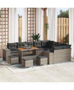 Zestaw sofy ogrodowej vidaXL w 13 części z poduszkami Szary Polirattan Akacja, Zestaw jadalny ogrodowy vidaXL w 4 części z poduszkami Szary Polirattan Akacja Dārza mēbeļu komplekti