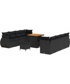 vidaXL 11-częściowy zestaw sofy ogrodowej z poduszkami czarny polirattan, vidaXL 3-częściowy zestaw jadalniany ogrodowy z poduszkami czarny polirattan Dārza mēbeļu komplekti