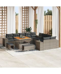 vidaXL 13-częściowy zestaw sof ogrodowych z poduszkami szary polirattan akacja, vidaXL 3-częściowy zestaw do jadalni ogrodowej z poduszkami szary polirattan akacja Dārza mēbeļu komplekti