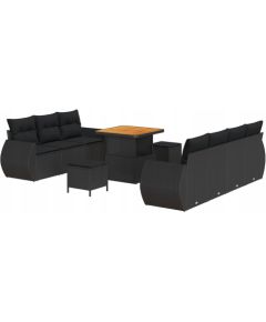 Zestaw sof ogrodowych vidaXL 10-częściowy z poduszkami Czarny Rattan Poli Akacja, Zestaw jadalny vidaXL 3-częściowy z poduszkami Czarny Rattan Poli Akacja Dārza mēbeļu komplekti