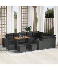 Zestaw sof ogrodowych vidaXL 13 elementów z poduszkami Czarny Polirattan Akacja, Zestaw jadalny vidaXL 4 elementy z poduszkami Czarny Polirattan Akacja Dārza mēbeļu komplekti