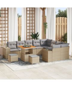 Zestaw sofy ogrodowej vidaXL 12-elementowy z poduszkami beżowy polirattan akacja, Zestaw jadalny vidaXL 3-elementowy z poduszkami beżowy polirattan akacja Dārza mēbeļu komplekti
