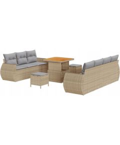 10-częściowy zestaw sof ogrodowych vidaXL z poduszkami Beżowy Polirattan Akacja, 3-częściowy zestaw obiadowy ogrodowy vidaXL z poduszkami Beżowy Polirattan Akacja Dārza mēbeļu komplekti