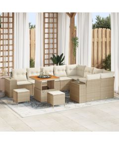 Zestaw 12-elementowy sof ogrodowych vidaXL z poduszkami Beżowy, Polirattan, Akacja, Zestaw jadalny 3-elementowy vidaXL z poduszkami Beżowy, Polirattan, Akacja Dārza mēbeļu komplekti