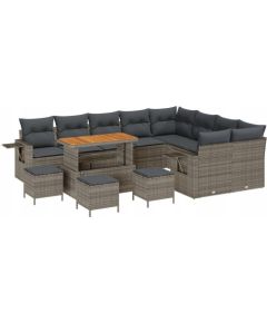 vidaXL Zestaw Sof Ogrodowych 13 Częściowy z Poduszkami Szary Polirattan Akacja, vidaXL Zestaw Mebli Ogrodowych 4 Częściowy z Poduszkami Szary Polirattan Akacja Dārza mēbeļu komplekti