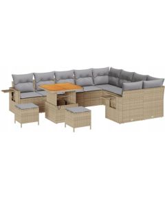 vidaXL Zestaw 12-częściowy sof ogrodowych z poduszkami Beżowy Poli rattan Akacja, vidaXL Zestaw 3-częściowy jadalni ogrodowej z poduszkami Beżowy Poli rattan Akacja Dārza mēbeļu komplekti