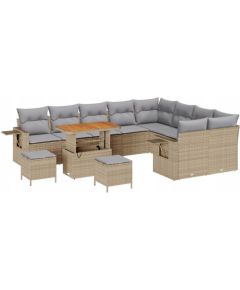 vidaXL 12 Elementowy Zestaw Sofy Ogrodowej z Poduszkami Beżowy Polirattan Akacja, vidaXL 3 Elementowy Zestaw Do Jadalni Ogrodowej z Poduszkami Beżowy Polirattan Akacja Dārza mēbeļu komplekti