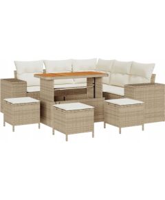 vidaXL 9 Częściowy Zestaw Sofy Ogrodowej z Poduszkami Beżowy Poli Ratan Akacja, vidaXL 4 Częściowy Zestaw Stołowy Ogrodowy z Poduszkami Beżowy Poli Ratan Akacja Dārza mēbeļu komplekti