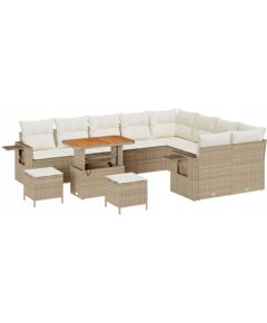 vidaXL 12-częściowy zestaw sofy ogrodowej z poduszkami, beżowy polirattan akacja, vidaXL 3-częściowy zestaw jadalni ogrodowej z poduszkami, beżowy polirattan akacja Dārza mēbeļu komplekti