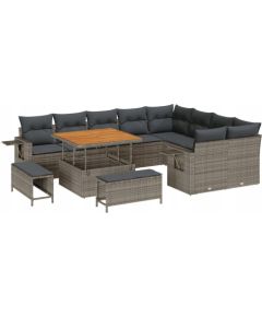 vidaXL 12 Częściowy Zestaw Sof Ogrodowych z Poduszkami Szary Polirattan Akacja, vidaXL 3 Częściowy Zestaw Jadalny Ogrodowy z Poduszkami Szary Polirattan Akacja Dārza mēbeļu komplekti