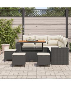 Zestaw 8-częściowy sofy ogrodowej vidaXL z poduszkami Czarny Poli Rattan Akacja, Zestaw jadalny vidaXL 3-częściowy z poduszkami Czarny Poli Rattan Akacja Dārza mēbeļu komplekti