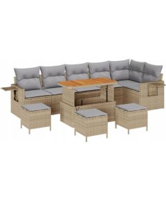vidaXL 10-elementowy zestaw sof ogrodowych z poduszkami Beżowy polirattan akacja, vidaXL 4-elementowy zestaw do jadalni na zewnątrz z poduszkami Beżowy polirattan akacja Dārza mēbeļu komplekti