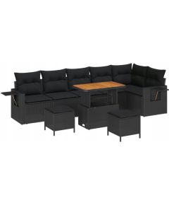 vidaXL 9-częściowy zestaw sofy ogrodowej z poduszkami z czarnej wikliny akacjowej, vidaXL 3-częściowy zestaw jadalny do ogrodu z poduszkami z czarnej wikliny akacjowej Dārza mēbeļu komplekti
