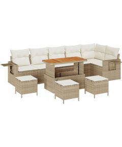 vidaXL 10-częściowy zestaw sof ogrodowych z poduszkami beżowy z polirattanu akacjowego, vidaXL 4-częściowy zestaw obiadowy z poduszkami beżowy z polirattanu akacjowego Dārza mēbeļu komplekti
