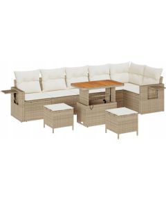 Vidaxl Zestaw 9-częściowy sofy ogrodowej z poduszkami Beżowy Polirattan Akacja, Zestaw 3-częściowy do jadalni ogrodowej z poduszkami Beżowy Polirattan Akacja Dārza mēbeļu komplekti