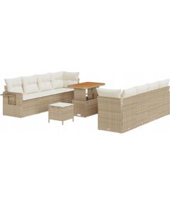 Zestaw kanapowy vidaXL 11-częściowy z poduszkami beżowy poli rattan akacja, Zestaw jadalny vidaXL 3-częściowy z poduszkami beżowy poli rattan akacja Dārza mēbeļu komplekti
