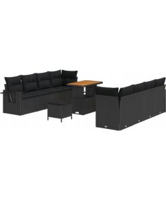 Vidaxl Zestaw ogrodowy z 11 elementów z poduszkami, czarny, polirattan, akacja, Zestaw jadalny z 3 elementów z poduszkami, czarny, polirattan, akacja Dārza mēbeļu komplekti