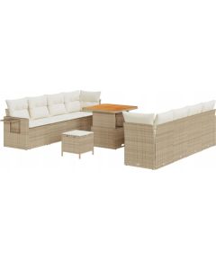 vidaXL 11-elementowy zestaw sofy ogrodowej z poduszkami beżowymi Rattan Akacja, vidaXL 3-elementowy zestaw obiadowy ogrodowy z poduszkami beżowymi Rattan Akacja Dārza mēbeļu komplekti