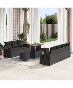 vidaXL 10-częściowy zestaw kanap ogrodowych z poduszkami czarny polirattan akacja, vidaXL 3-częściowy zestaw jadalny ogrodowy z poduszkami czarny polirattan akacja Dārza mēbeļu komplekti