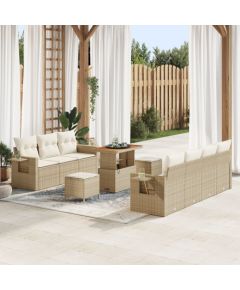 Zestaw sof ogrodowych vidaXL 10-częściowy z poduszkami beżowy poli rattan akacja, Zestaw do jadalni vidaXL 3-częściowy z poduszkami beżowy poli rattan akacja Dārza mēbeļu komplekti