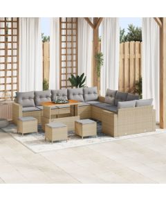 Zestaw sof ogrodowych vidaXL 13 części z poduszkami Beżowy Rattan Poli Akacja, Zestaw jadalny vidaXL 3 części z poduszkami Beżowy Rattan Poli Akacja Dārza mēbeļu komplekti