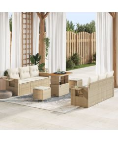 9-częściowy Zestaw Sof Ogrodowych vidaXL z Poduszkami Beżowy Poli Rattan Akacja, 3-częściowy Zestaw Jadalny vidaXL z Poduszkami Beżowy Poli Rattan Akacja Dārza mēbeļu komplekti
