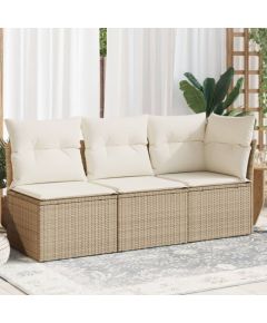 Vidaxl Zestaw 13-częściowy sofy ogrodowej z poduszkami beżowy poli rattan akacja, Zestaw 3-częściowy stołu jadalnego ogrodowego z poduszkami beżowy poli rattan akacja Dārza mēbeļu komplekti