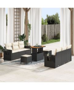 Zestaw ogrodowy vidaXL 9-częściowy z poduszkami czarny z polirattanu akacjowego, Zestaw do jadalni ogrodowej vidaXL 3-częściowy z poduszkami czarny z polirattanu akacjowego Dārza mēbeļu komplekti