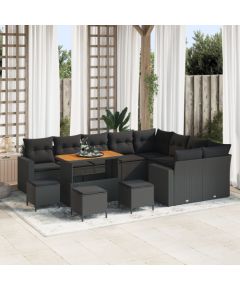 Zestaw sof ogrodowych vidaXL 13 elementów z poduszkami czarny polirattan akacje, Zestaw obiadowy vidaXL 4 elementy z poduszkami czarny polirattan akacje Dārza mēbeļu komplekti