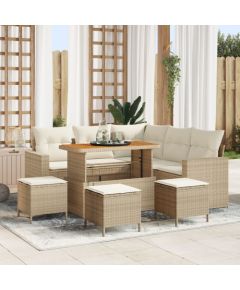 vidaXL 9-częściowy zestaw sof ogrodowych z poduszkami Beżowy polirattan akacja, vidaXL 4-częściowy zestaw jadalniany z poduszkami Beżowy polirattan akacja Dārza mēbeļu komplekti