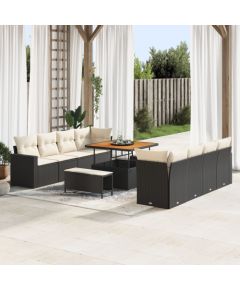 Vidaxl Zestaw 11-częściowy sof ogrodowych z poduszkami Czarny Polirattan Akacja, Zestaw 3-częściowy do jadalni ogrodowej z poduszkami Czarny Polirattan Akacja Dārza mēbeļu komplekti