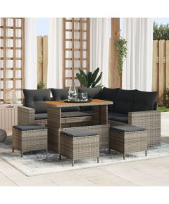 vidaXL 8 Częściowy Zestaw Sofy Ogrodowej z Poduszkami Szary Poly Rattan Akacja, vidaXL 3 Częściowy Zestaw Jadalniany Ogrodowy z Poduszkami Szary Poly Rattan Akacja Dārza mēbeļu komplekti