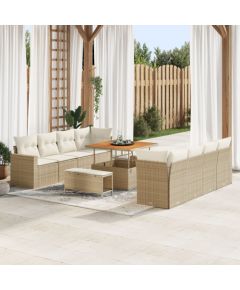 vidaXL 11 częściowy zestaw sof ogrodowych z poduszkami beżowy polirattan akacja, vidaXL 3 częściowy zestaw jadalny ogrodowy z poduszkami beżowy polirattan akacja Dārza mēbeļu komplekti