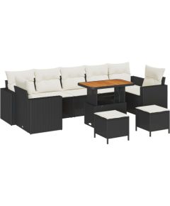 vidaXL 10-elementowy Zestaw Sofy Ogrodowej z Poduszkami Czarny Polirattan Akacja, vidaXL 3-elementowy Zestaw Do Jadalni Ogrodowej z Poduszkami Czarny Polirattan Akacja Dārza mēbeļu komplekti