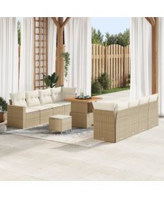 vidaXL Zestaw sofy ogrodowej 11 elementów z beżowymi poduszkami Poli Rattan Akacja, vidaXL Zestaw do jadalni ogrodowej 3 elementy z beżowymi poduszkami Poli Rattan Akacja Dārza mēbeļu komplekti
