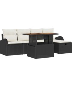 6-częściowy zestaw sof ogrodowych vidaXL z poduszkami czarny polirattan, 2-osobowa sofa ogrodowa vidaXL z miejscem do przechowywania i poduszkami czarny polirattan Dārza mēbeļu komplekti