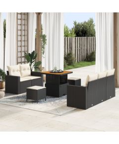 Vidaxl 8-elementowy zestaw sof ogrodowych z poduszkami Czarny poli rattan akacja, 3-elementowy zestaw jadalny ogrodowy z poduszkami Czarny poli rattan akacja Dārza mēbeļu komplekti